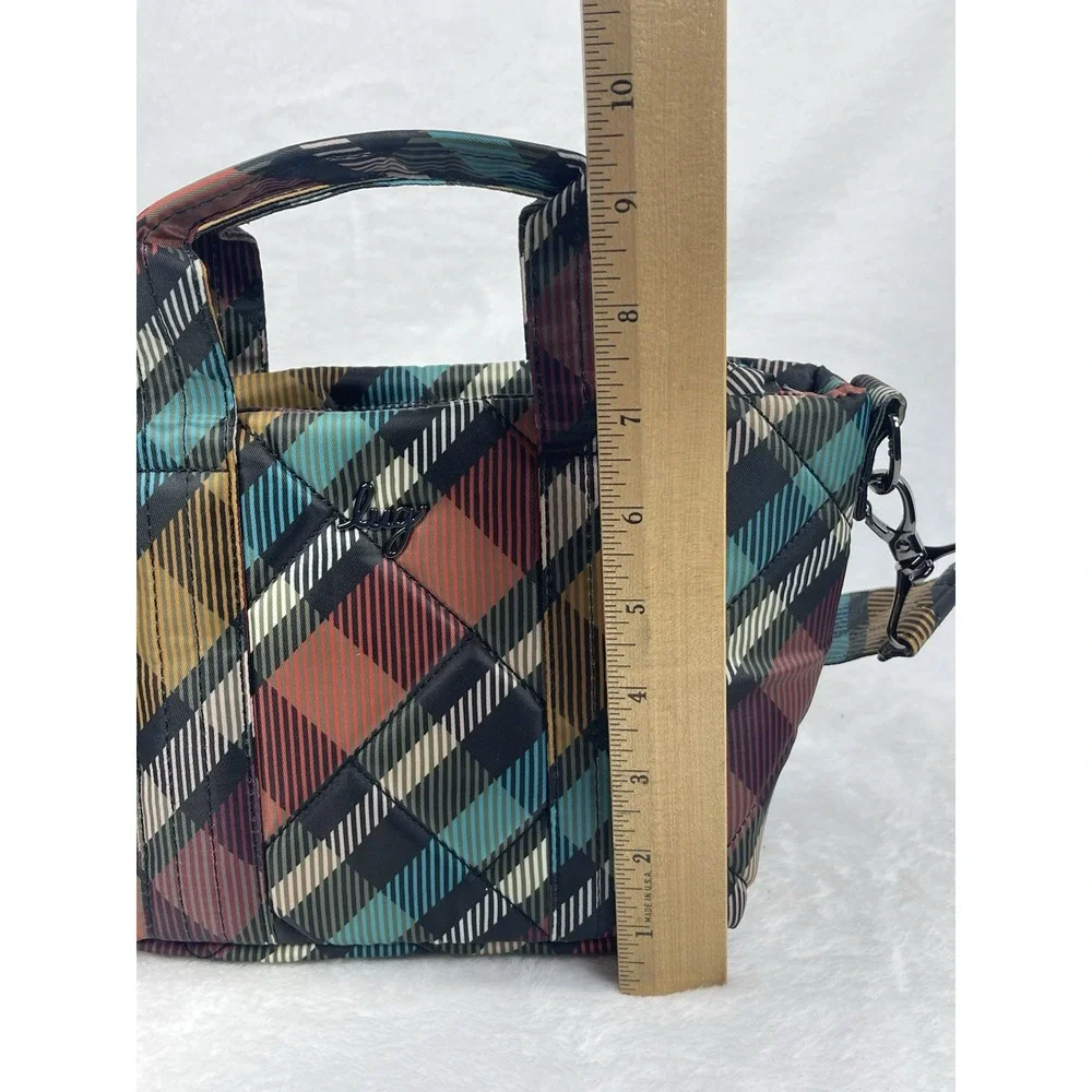 Lug Dary Mini Crossbody Bag Quilted Plaid Multi Pocket Top Handles Zip Purse